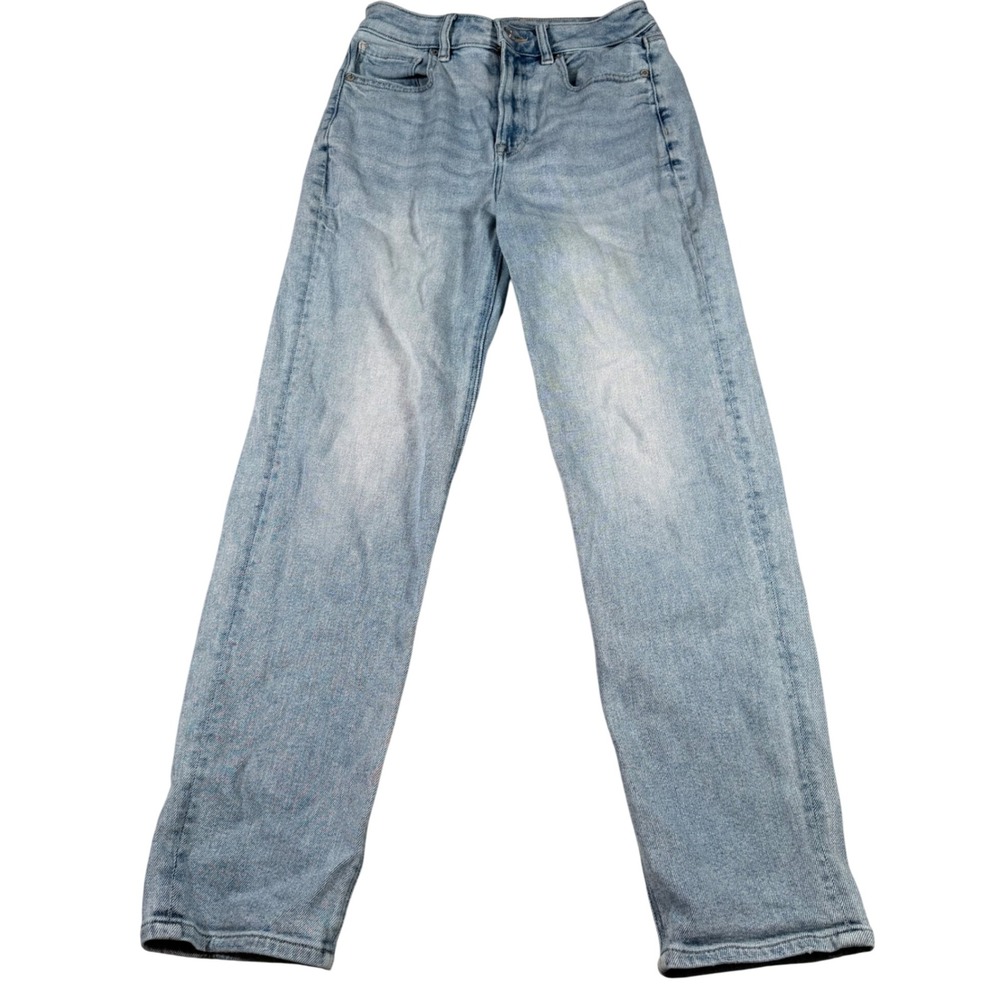 American Eagle Mom Straight Jeans Women 2 (FITS 26x28) Blue Stretch High Rise